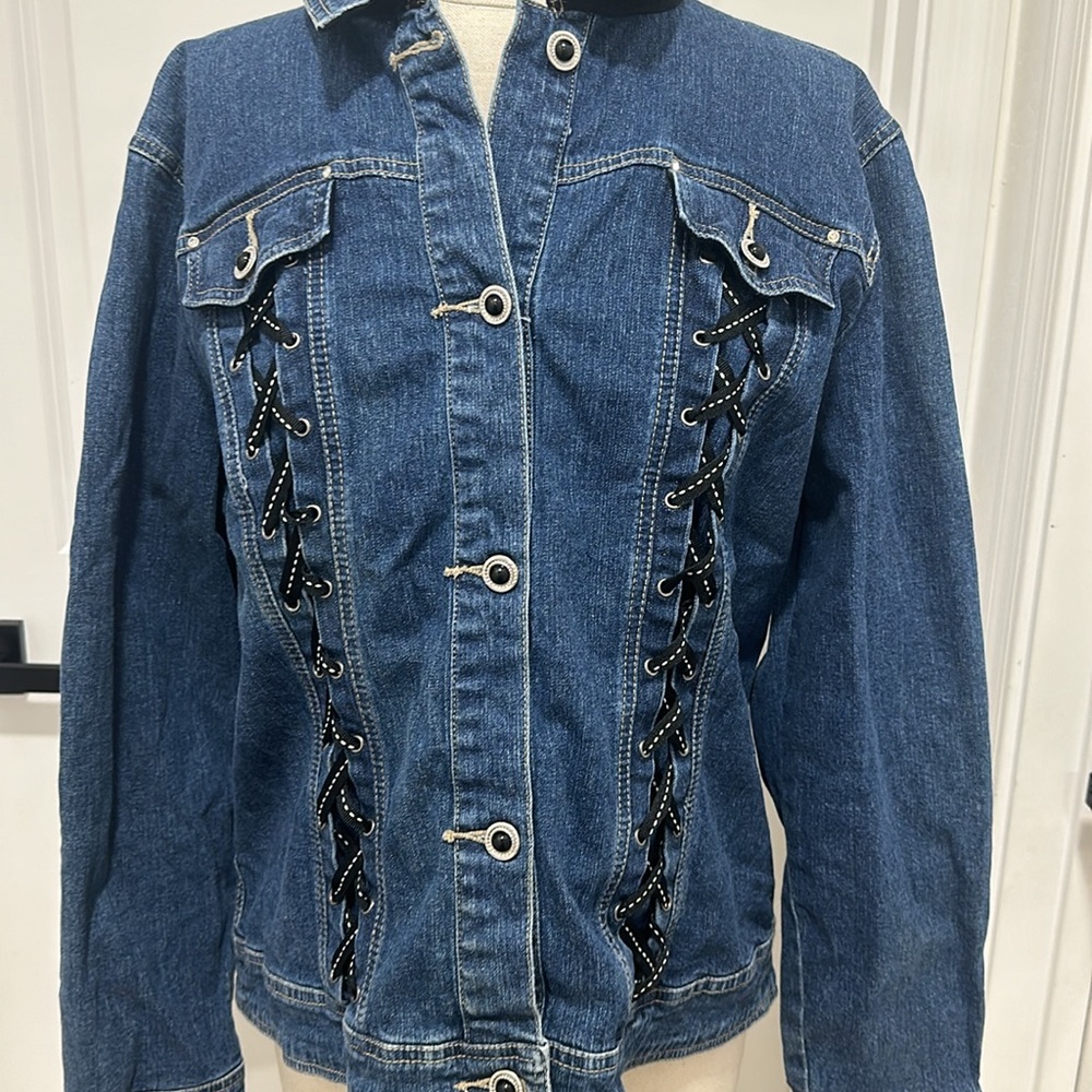 Country door women’s vintage denim‎ jacket lace western grunge core XL cotton - Picture 2 of 7